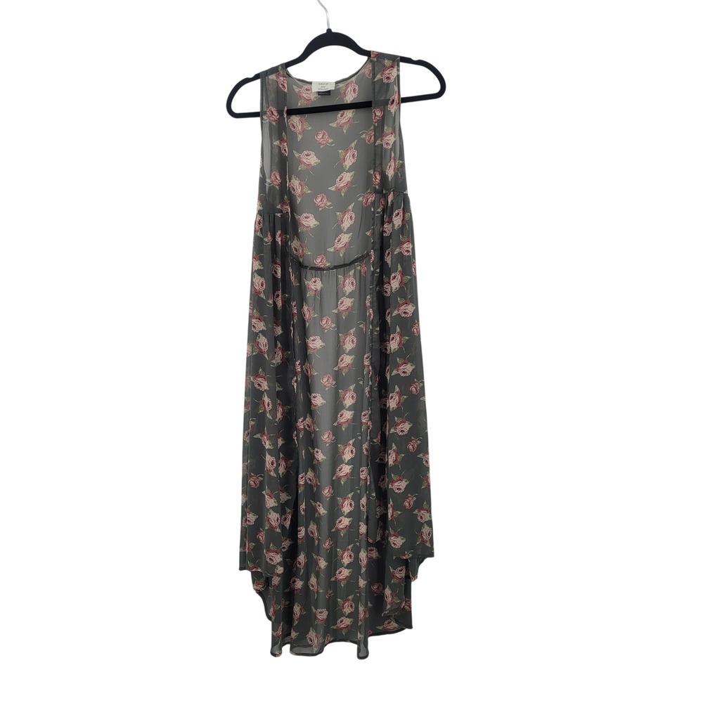 Whimsigoth Festival Flowy Sheer Sage Pink Rosette Chiffon Maxi Duster Vest
